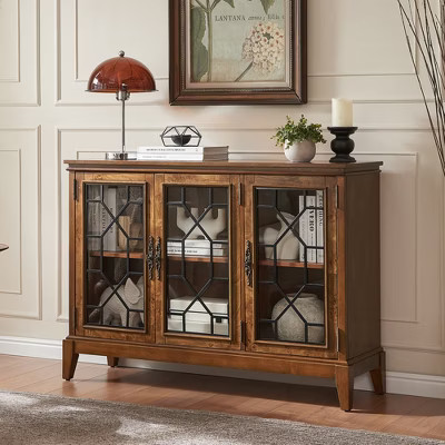 Stylish Dark Walnut Buffet Sideboard with Three Doors and Four Compartments - Ideal for Home Orga... | Target