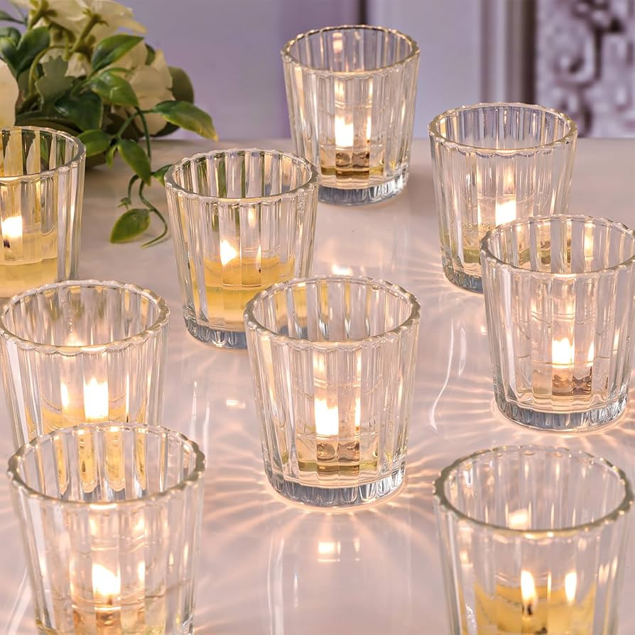 24pcs Vintage Ribbed Votive Candle Holders, Glass Candle Holder for Wedding Table Decor, Tea Ligh... | Amazon (US)