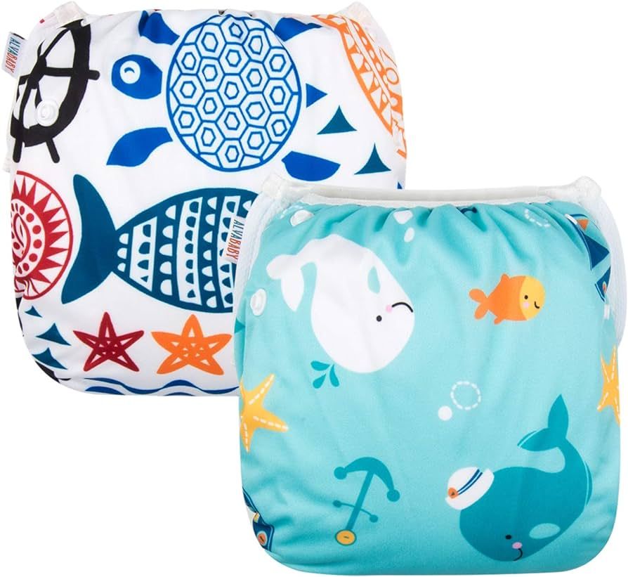 ALVABABY Swim Diapers Large Size 2pcs Pack Reuseable &Adjustable Baby BoyZDYK05-06 | Amazon (US)