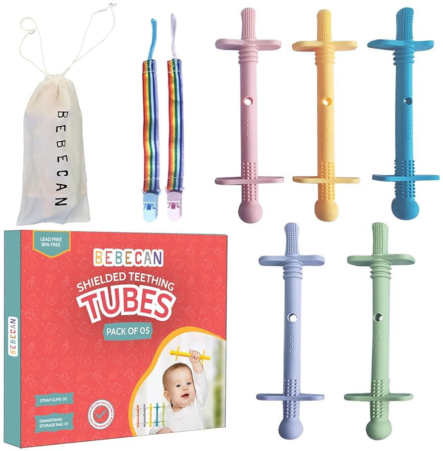 Shielded Teething Tubes – Baby Teething Relief 0-36 Months, Anti-Choking Design, Clip-Attachabl... | Amazon (US)