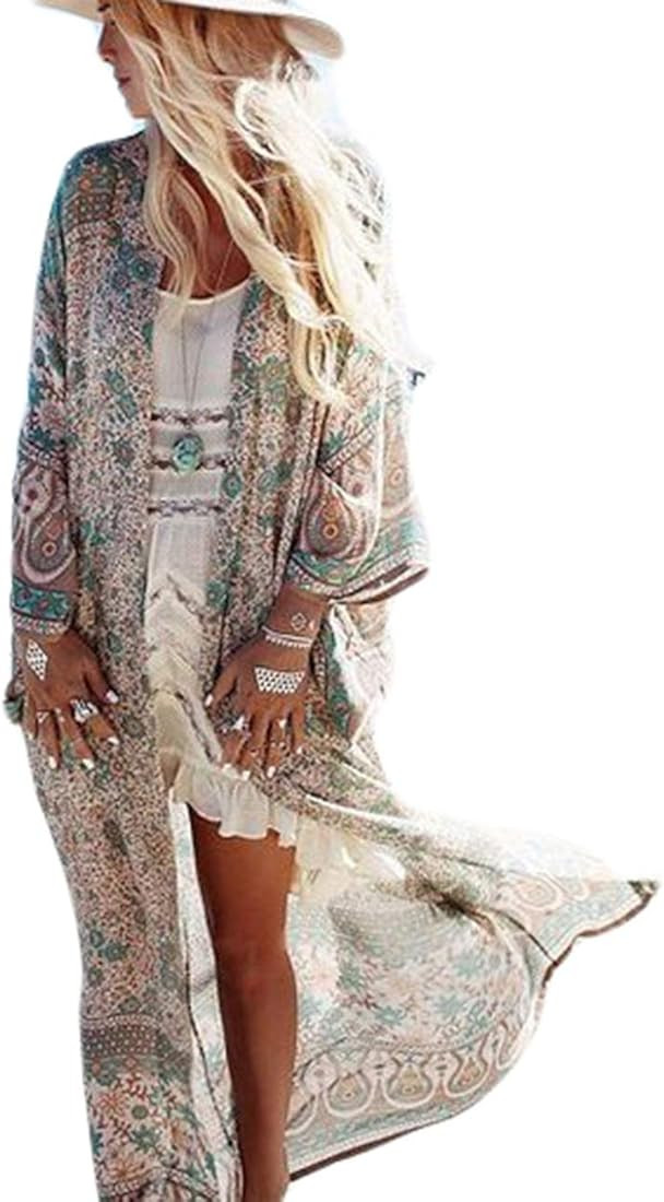 Bsubseach Womens Chiffon/Rayon Beach Blouses Kimono Cardigan Long Bikini Cover Up | Amazon (US)