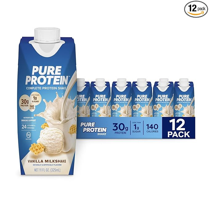 Pure Protein Vanilla Protein Shake, 30g Complete Protein, Vitamins A, C, D, and E plus Zinc to Su... | Amazon (US)