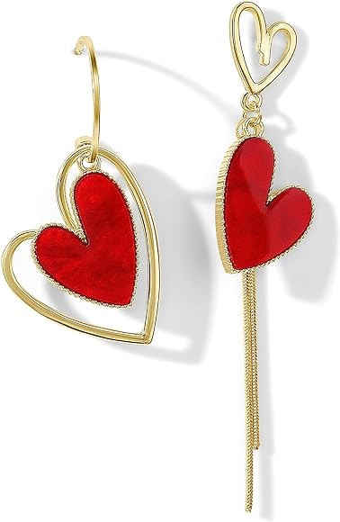 PopTopping Asymmetrical Heart Earrings Heart Drop Earrings For Girls Heart Dangle Earrings For Wo... | Amazon (US)