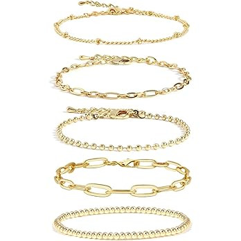 Waterproof Gold Chain Bracelet For Women Non Tarnish,14K Gold Plated Link Dainty Bracelets Stake ... | Amazon (US)