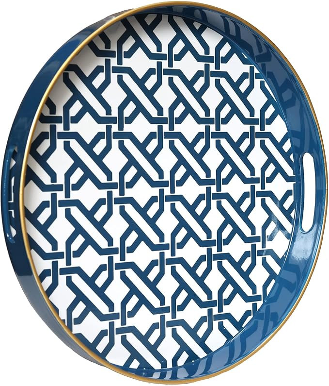 Spsyrine Round Decorative Tray, Plastic Serving Table Tray with Handles for Ottoman, Coffee Table... | Amazon (US)