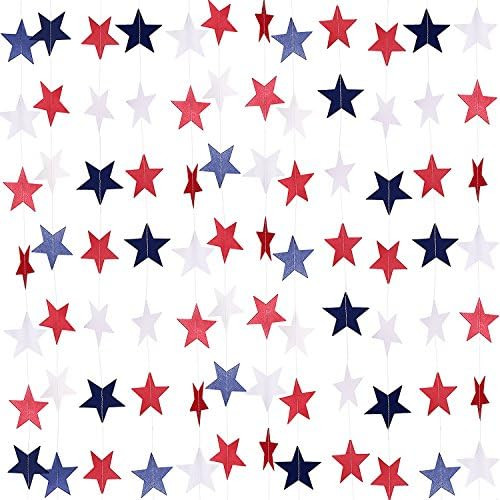 TecUnite 8 Strands Patriotic Star Streamers Banner Garland for 4th of July BBQ, Memorial Day, Vet... | Amazon (US)