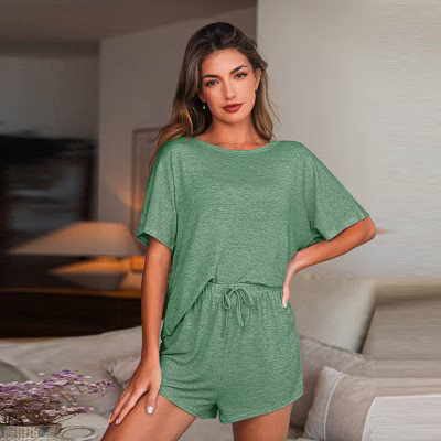 Women's Cozy T-shirt & Shorts Pajama Set - Cupshe-L-Green | Target