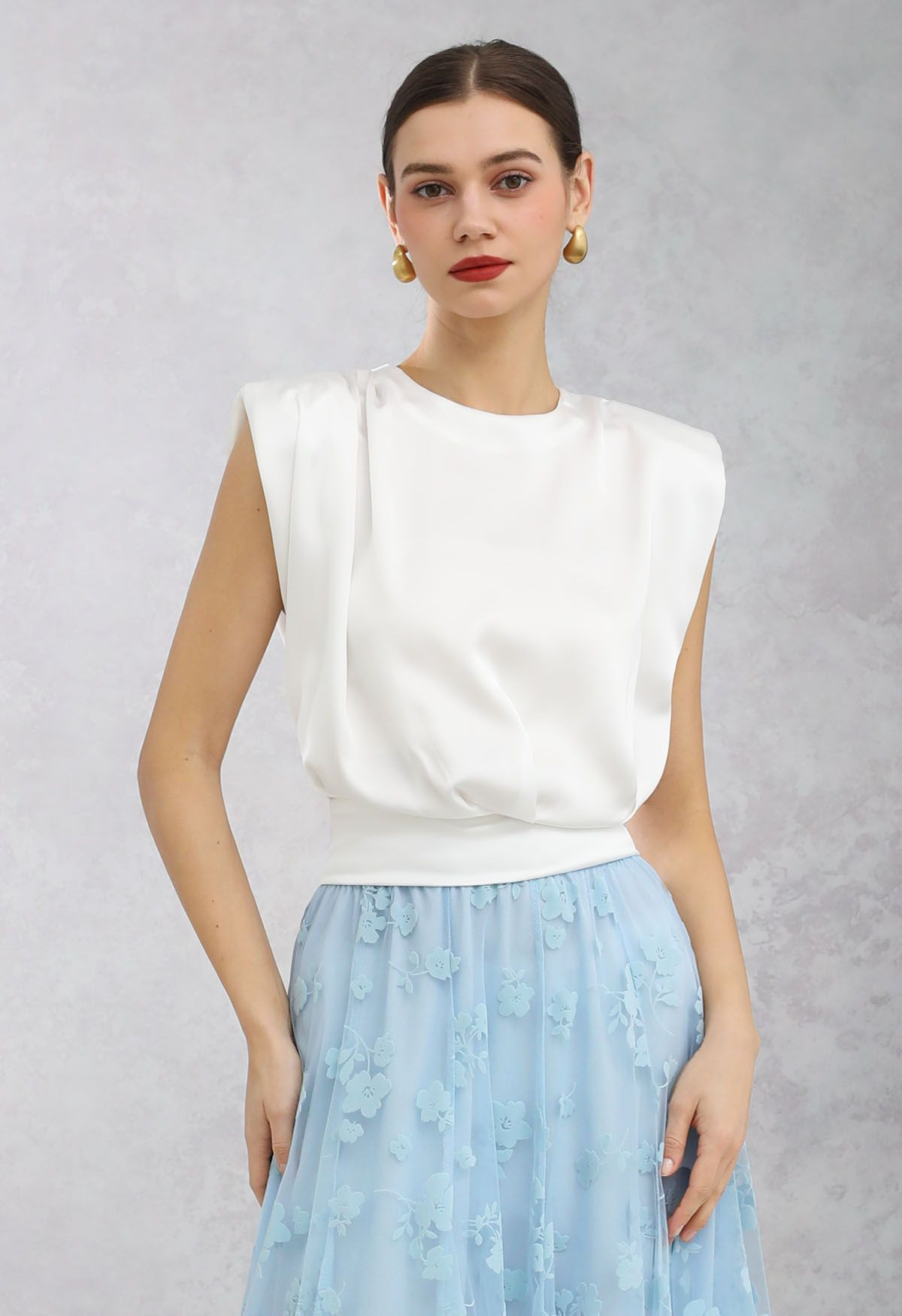 Satin Tie Back Sleeveless Top in White | Chicwish
