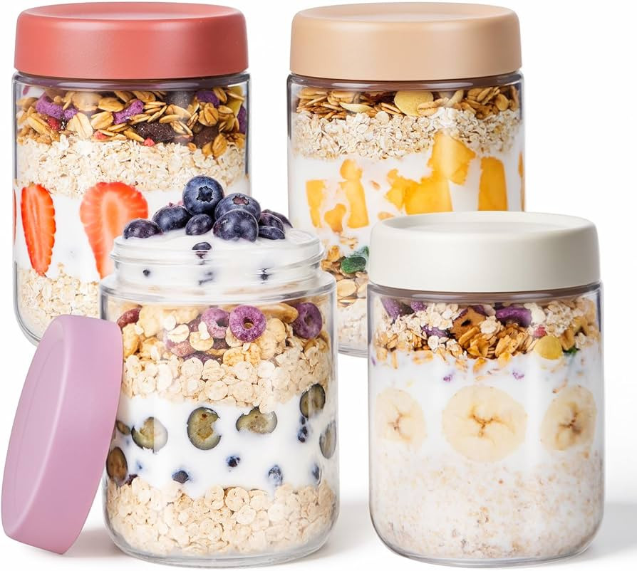 Overnight Oats Jars, 4 Pieces of 500ml/16oz Overnight Oatmeal Container with Lid by Pitch Pulse, ... | Amazon (CA)