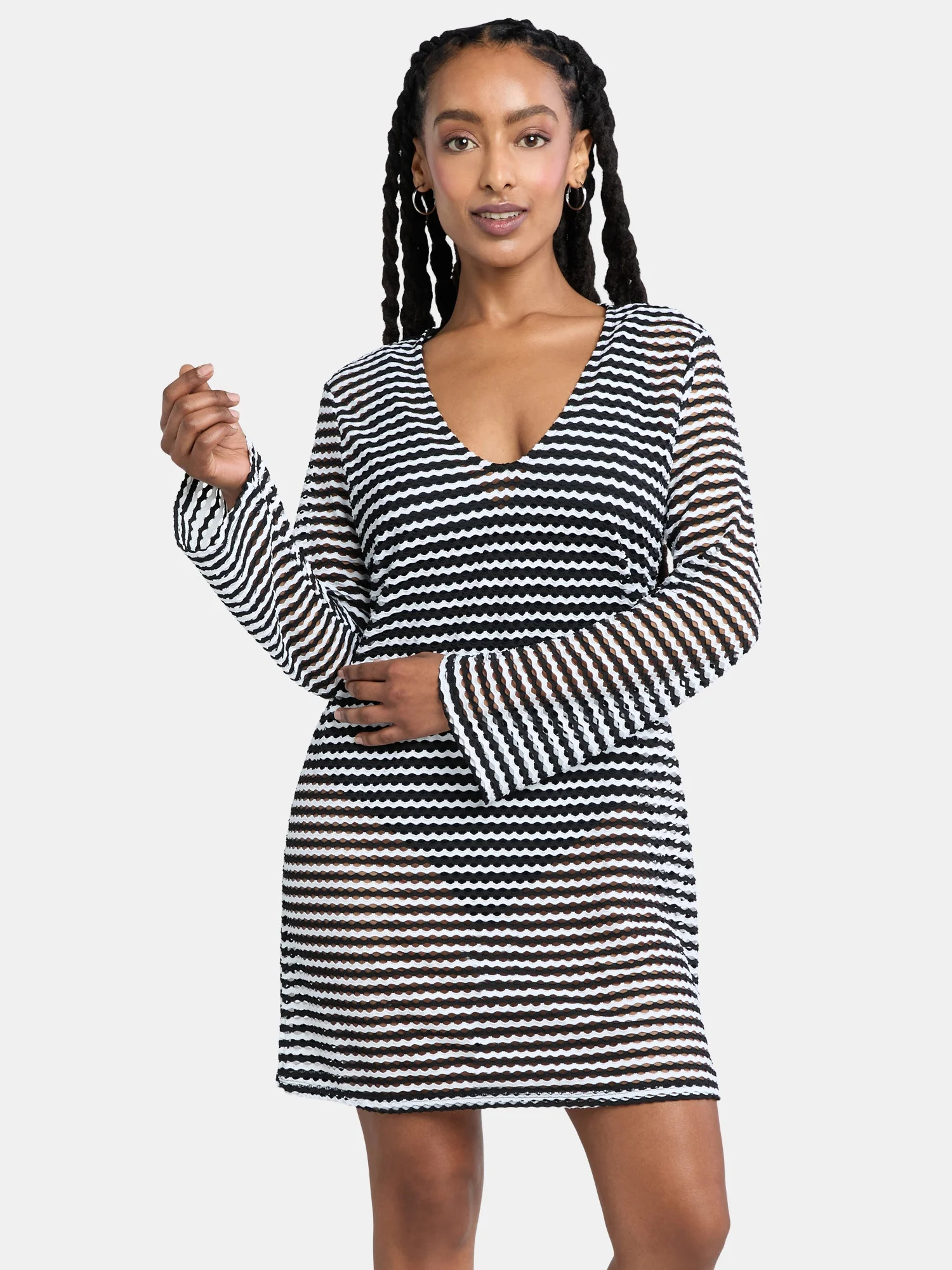 Time and Tru Women's and Women's Plus Stripe Mesh Coverup Dress, Sizes XS-3X | Walmart (US)