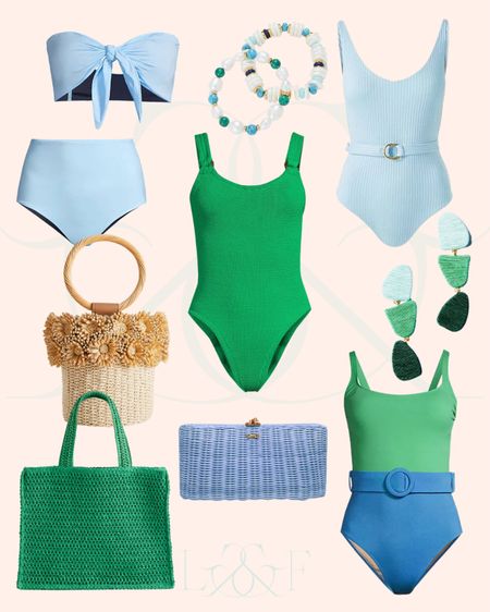 Blue and green swimwear resort favorites for summer. Love this straw bag from express too! And earrings to match all your bathing suits. 

H&M. Express. Saks. Tuckernuck. Resort. Travel. Color. Teal. Emerald. Girly. Feminine. Woven. 

#LTKtravel #LTKunder100 #LTKswim
