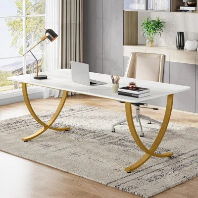 Executive Office Desk – Modern Computer Desk with Faux Marble Tabletop, Large Conference Table for Home Office or Meeting Room | Wayfair North America