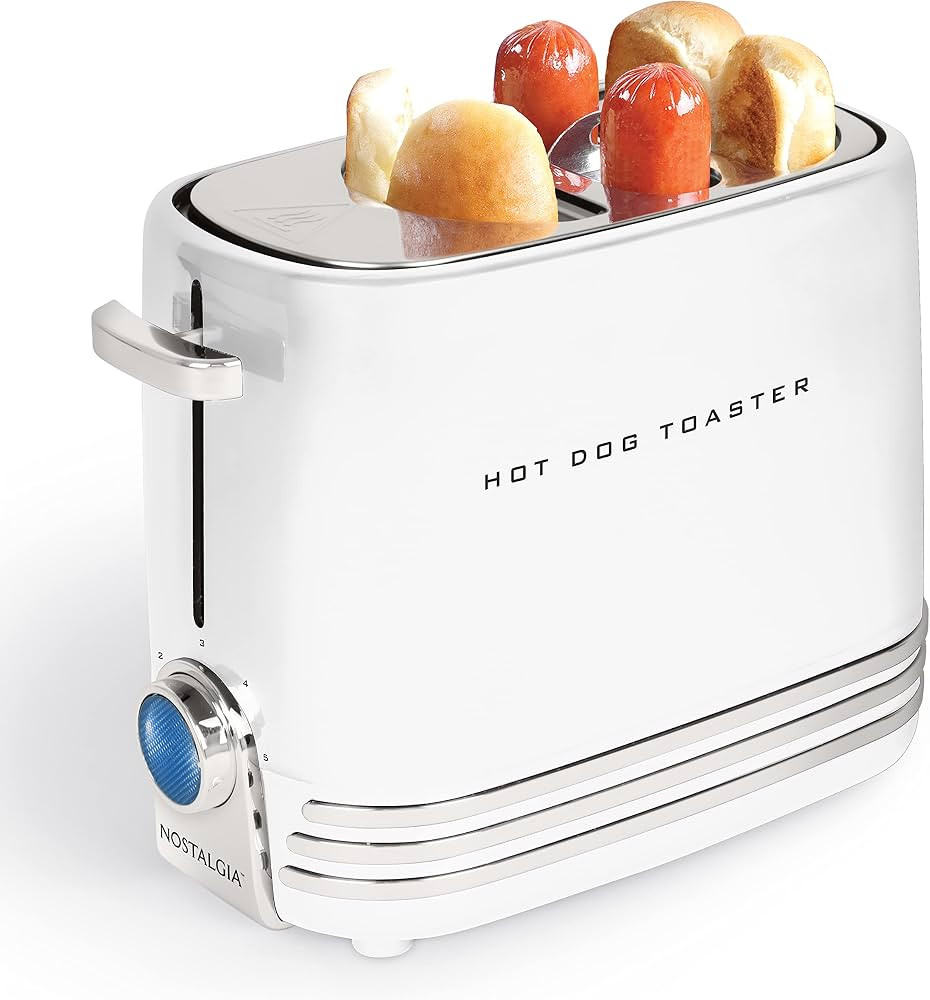 Amazon.com: Nostalgia HDT900WHT Pop-Up 2 Hot Dog and Bun Toaster With Mini Tongs, Works with Chic... | Amazon (US)