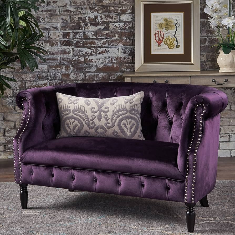 Christopher Knight Home GDFStudio Melaina Tufted Chesterfield Velvet Loveseat with Scrolled Arms,... | Amazon (US)