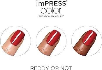 KISS imPRESS No Glue Mani Press On Nails, Color, 'Reddy or Not', Red, Short Size, Squoval Shape, ... | Amazon (US)