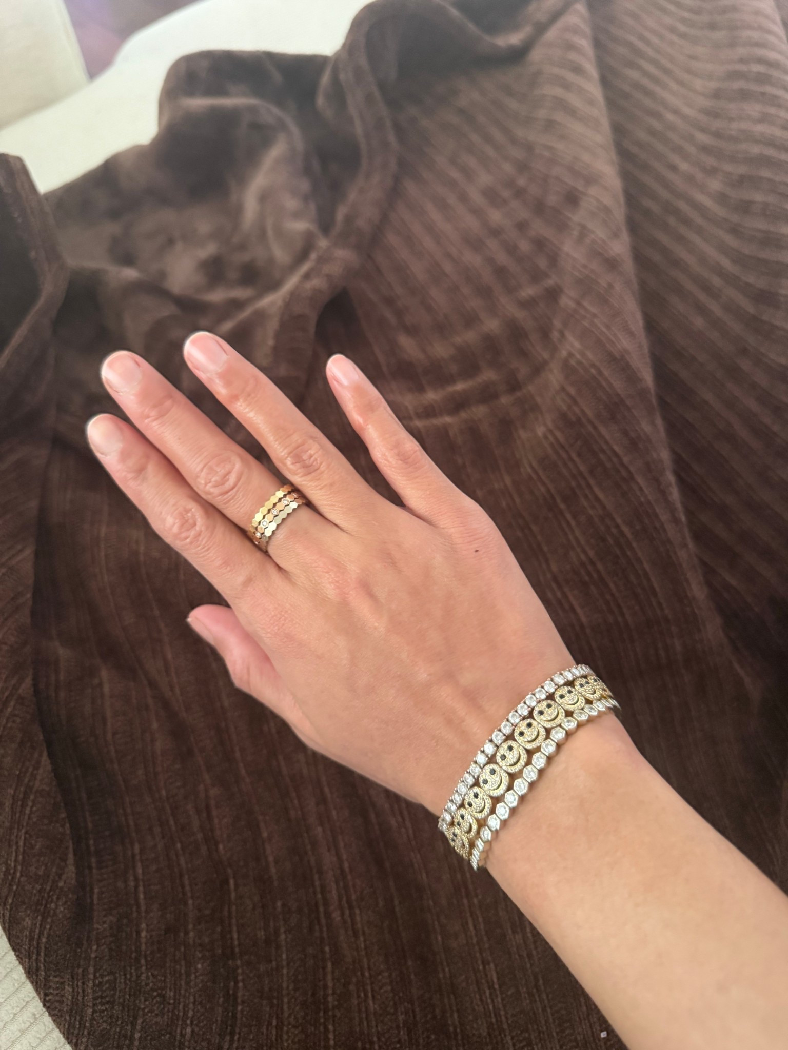 Tennis bracelets and a similar smiley face linked! 

#LTKWorkwear #LTKmomlife #LTKgrwm