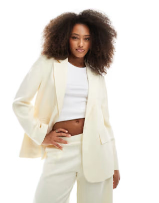 Bershka oversized blazer with tie back detail in butter yellow | ASOS (Global)