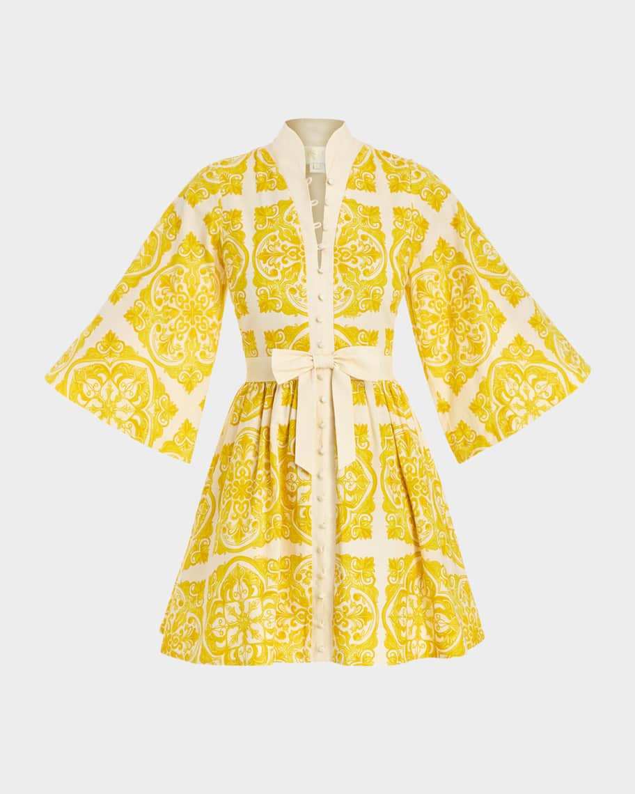 Carmen Flare-Sleeve Bow Mini Dress | Neiman Marcus