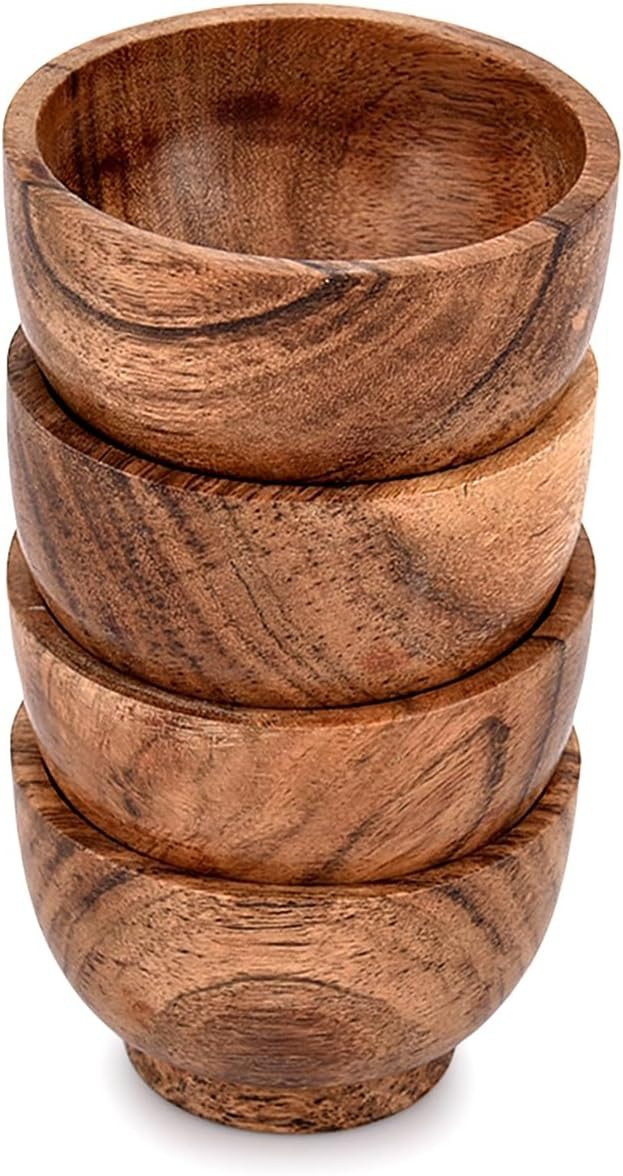 Samhita Snack & Dip Bowls Acacia Wooden Bowls Ideal for Appetizers, Dips, Sauce, Nuts, Candy, Oli... | Amazon (UK)