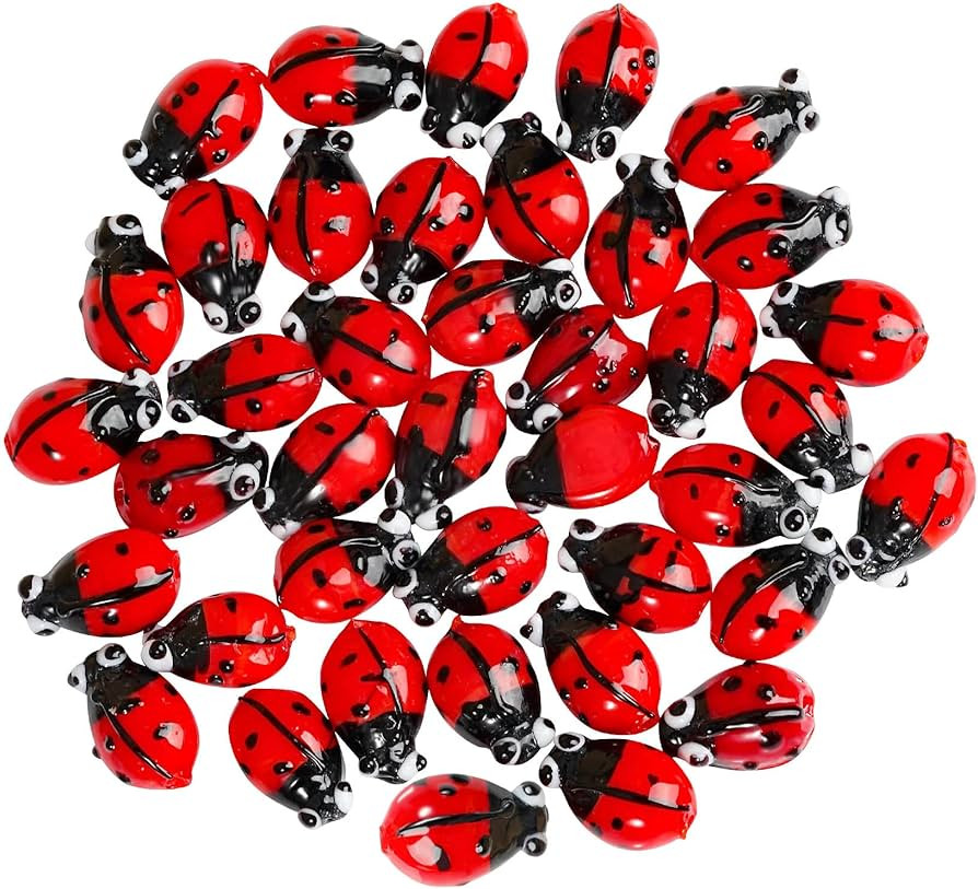 40Pcs Ladybug Beads Mix Colors Lampwork Glass Beads Loose Spacer Beads for Jewelry Making DIY Han... | Amazon (US)