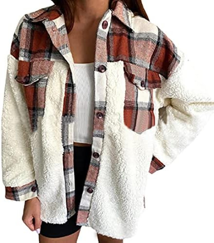 utcoco Women's Flannel Button Down Fleece Jacket Fall Fuzzy Plaid Blouse Jacket Winter Lightweigh... | Amazon (US)