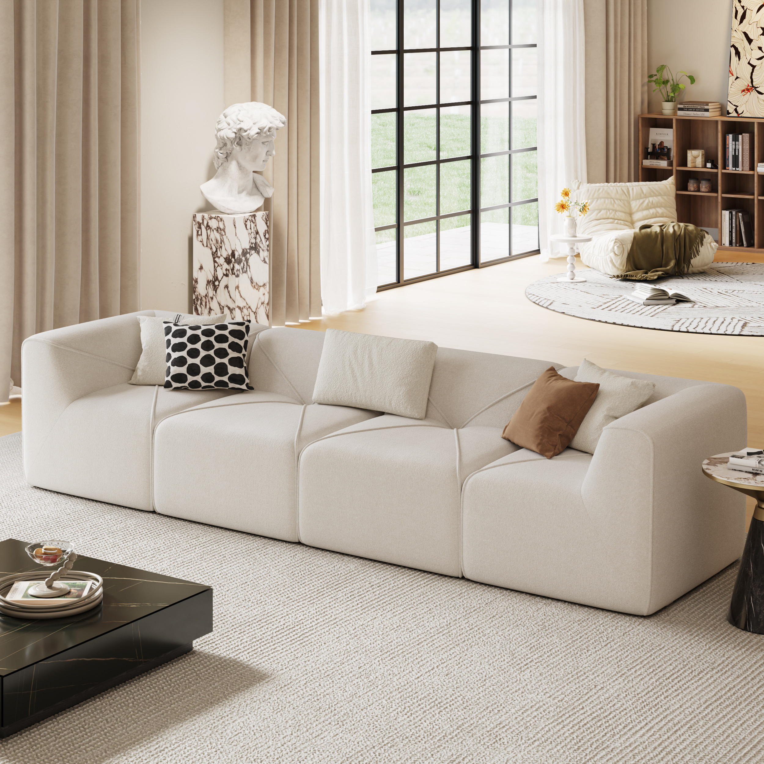 Modern Modular Velvet White 128"" Sectional Sofa | Homary