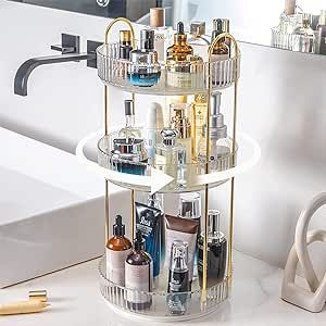 shuang qing Rotating Makeup Organizer for Vanity 3 Tier, High-Capacity Skincare Clear Make Up Sto... | Amazon (US)