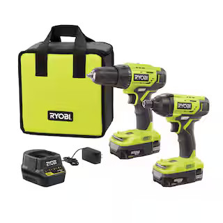 RYOBI ONE+ 18V Lithium-Ion Cordless 2-Tool Combo Kit w/ Drill/Driver, Impact Driver, (2) 1.5 Ah B... | The Home Depot