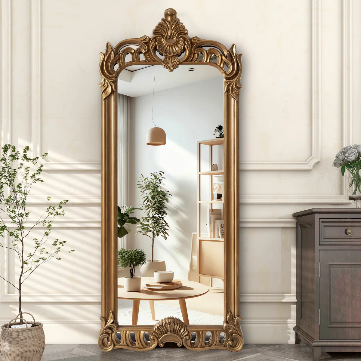 Euri Vintage Gold Arch Large Full Length Mirror 75'' H | Wayfair North America