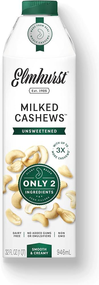 Elmhurst 1925 Cashew Milk, Unsweetened Cashew Milk, Shelf Stable Cashew Milk, Vegan, Kosher, Nond... | Amazon (US)