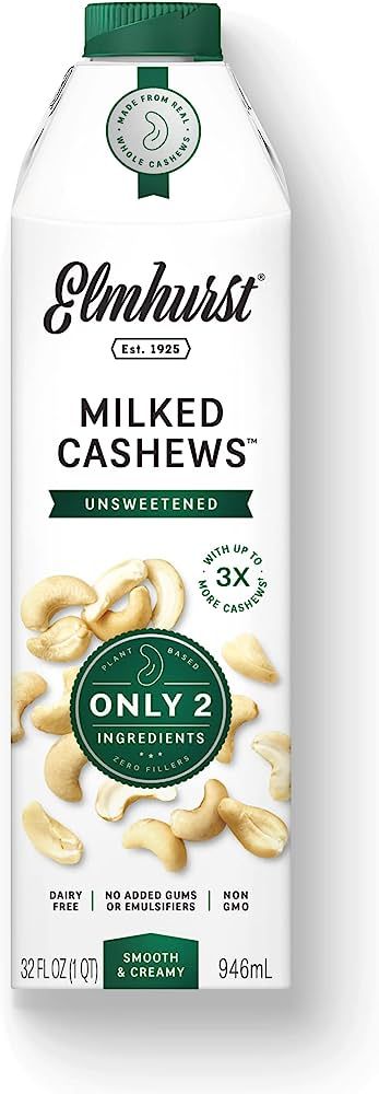 Elmhurst 1925 Cashew Milk, Unsweetened Cashew Milk, Shelf Stable Cashew Milk, Vegan, Kosher, Nond... | Amazon (US)