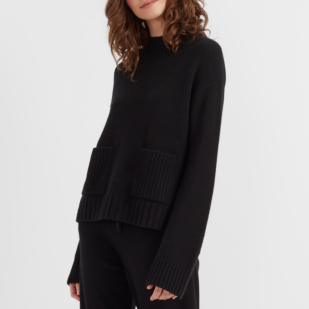 Black Cashmere Patch Pocket Sweater | BrandAlley