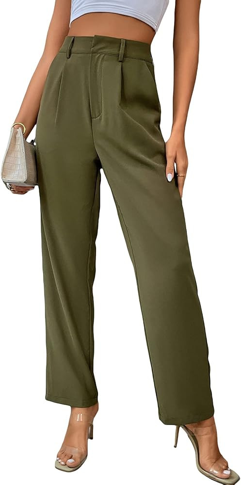 SweatyRocks Women's Elegant High Waist Solid Long Pants Office Trousers | Amazon (US)