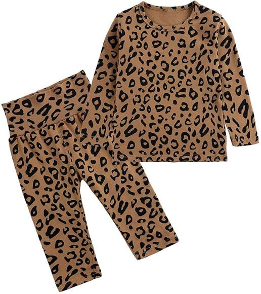 Cute Girls 2Pcs Leopard Outfits Set Summer Short Sleeve T-Shirt + Shorts Clothes | Amazon (US)