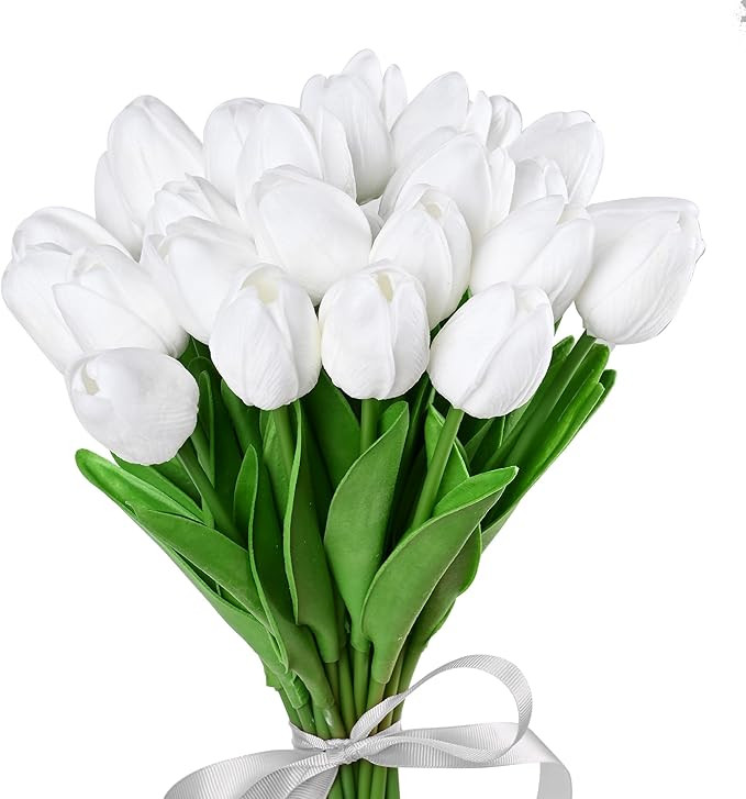 20 Pcs White Artificial Flowers PU Tulips Real Touch for Easter Mother's Day Valentine’s Day Gi... | Amazon (US)