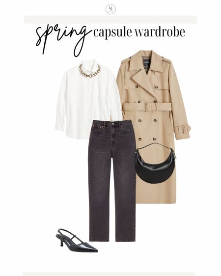 Classic Date night outfit 

 The Spring Capsule Wardorbe is here! 18 pieces to make getting dressed easy, decrease decision fatigue and reduce your mental load this spring. All at a modest price point with all items including trench under $150.

1. Basic white tshirt
2. Cashmere sweater
3. Striped sweater
4. White button down
5. Black denim
6. Cream pants (not shown but linked)
7. Wide leg denim
8. Black blazer
9. Trench coat
10. Black mules
11. Cognac sandals
12. Black sling backs
13. Sneakers
14. Chain necklace
15. Black purse 
16. Black crossbody (not shown)
17. Cognac tote
18. Sunglasses

spring outfits, spring capsule, what to wear for spring, spring outfits for women, travel spring outfits, spring essentials, sprint closet essentials, spring wardrobe essentials

#LTKSeasonal #LTKSpringSale