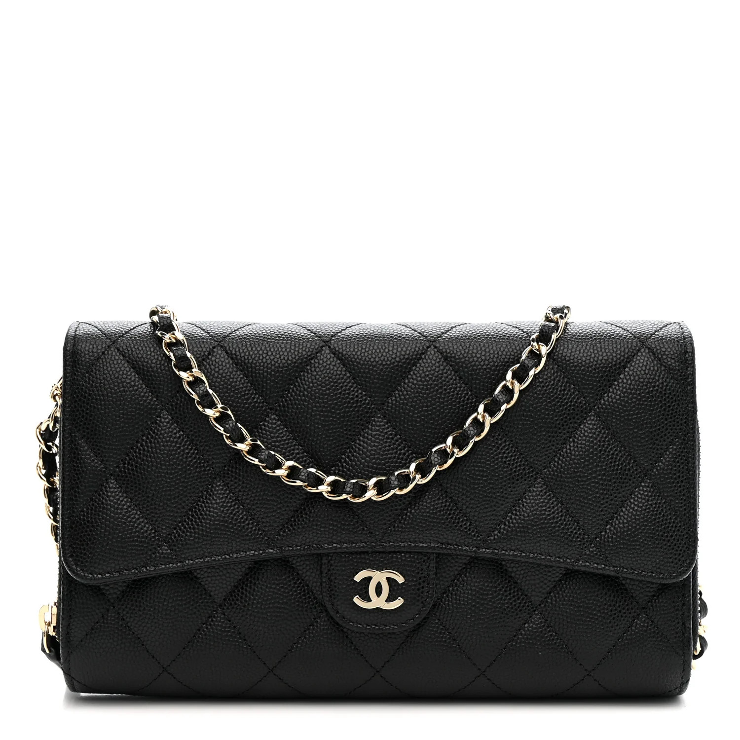 Caviar Quilted Phone Holder Wallet on Removable Chain Black | FASHIONPHILE (US)