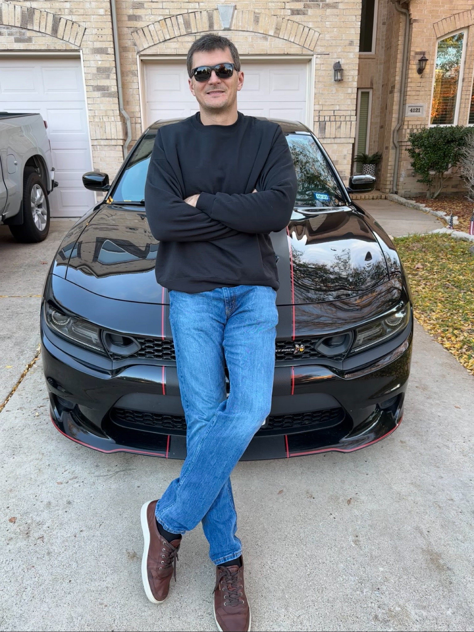 Men’s sweatshirt, my husband is wearing XXL here, he’s 6’5.