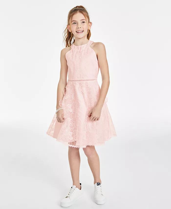 Rare Editions Big Girls Pink 3D Floral Organza Social Dress - Macy's | Macy's