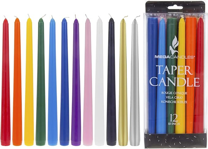 Mega Candles - 12 pcs Unscented Chime Taper Candle, Hand Poured Wax Candles 10 Inch x 7/8 Inch, C... | Amazon (US)