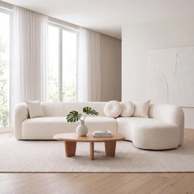 Oversized Curved Boneless Sectional Sofa with Chenille Upholstery and Accent Pillows No Assembly | Wayfair North America