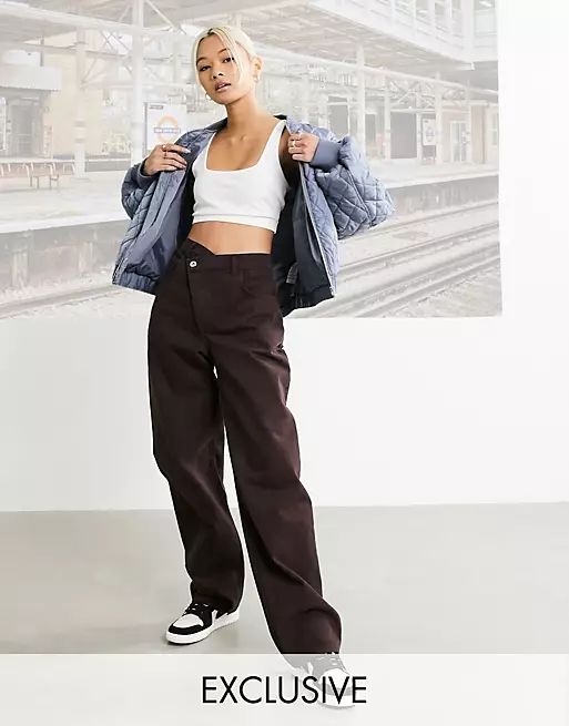 COLLUSION x014 stepped waistband dad jeans in brown | ASOS (Global)