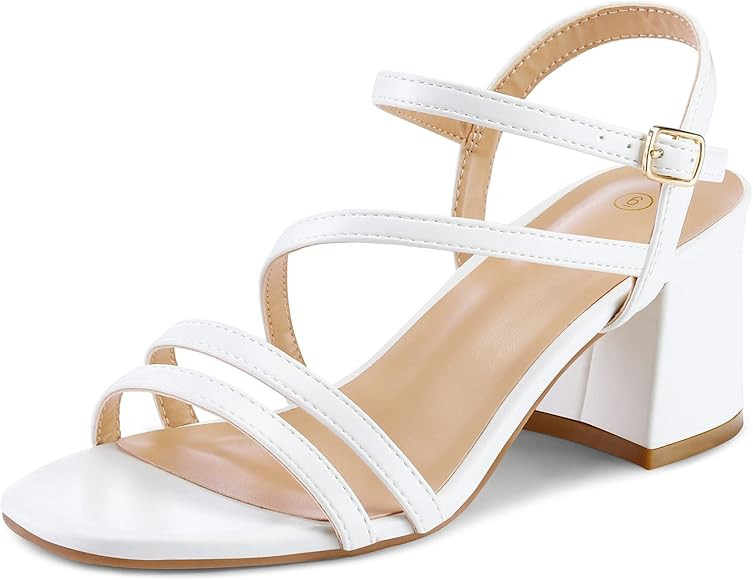 mysoft Women's Strappy Low Chunky Block Heel Sandals Open Toe Dress Shoes | Amazon (US)