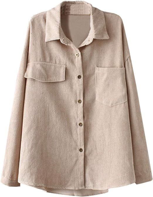 Ladyful Women's Corduroy Shirt Coat Lapel Button Down Long Sleeve Top Blouse | Amazon (US)