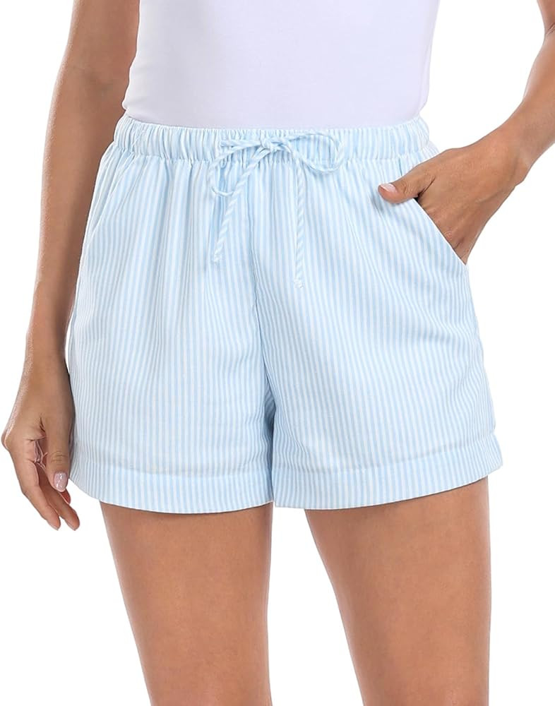 HDE Women's Linen Blend Drawstring Shorts High Waisted 4" Inseam Summer Shorts | Amazon (US)