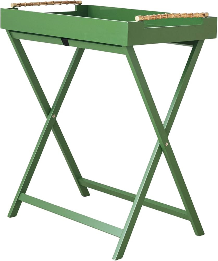 Creative Co-Op Verdant Bamboo-Handled Folding Tray Table, Green | Amazon (US)