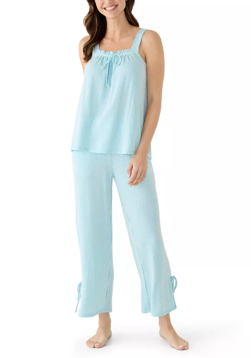Sleeveless Bow Knit Seersucker Pajama Set | Belk