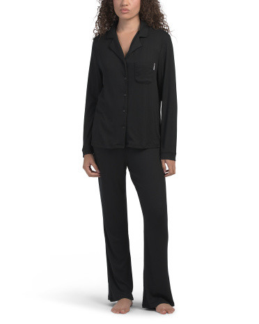 2pc Notch Collar Ribbed Pajama Set | TJ Maxx