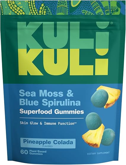 Kuli Kuli Organic Sea Moss & Blue Spirulina Gummies, 60 CT | Amazon (US)