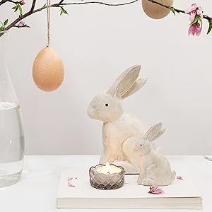 WONDROUS' DECO Wooden Vintage White Easter Bunny Figurines, Small Decorative Easter Bunny Statue ... | Amazon (US)